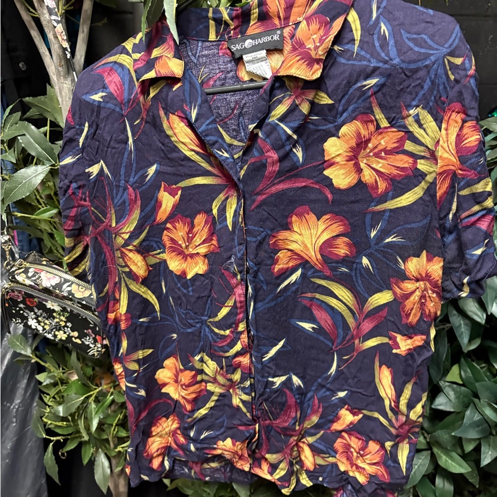 Sag Harbor Casual Button Down Shirt Blue and Yellow